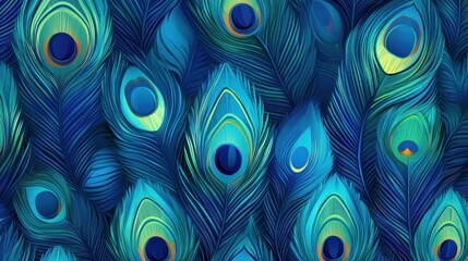 Obraz premium A vibrant pattern of peacock feathers in shades of blue and green.