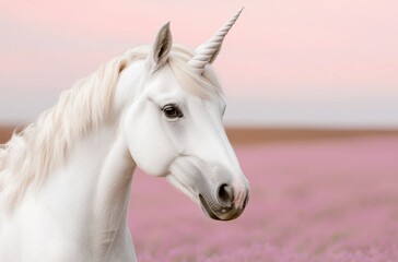 Obraz premium Majestic white unicorn in a field of pink flowers
