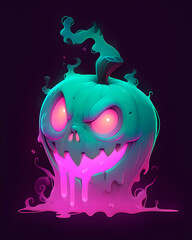Halloween pumpkin with neon lights on black background