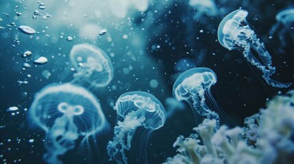 Naklejka premium Jellyfish Swimming in Blue Water