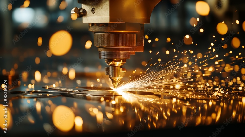 Aufkleber a close-up shot of a laser cutting machine in action, showcasing the precision and speed of the proc