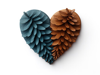 Vertical shot of a christmas themed decorative wooden heart on a white marble surface.