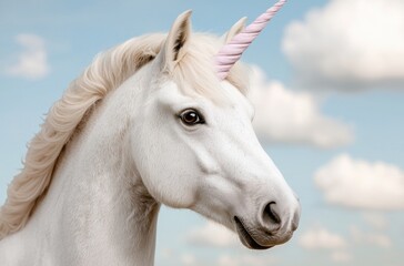 Obraz premium Majestic white unicorn against cloudy sky