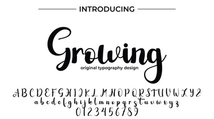 Growing Font Stylish brush painted an uppercase vector letters, alphabet, typeface
