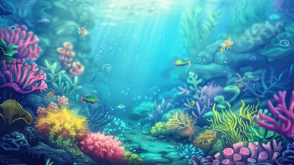 Naklejka premium Underwater Scene with Corals and Fish