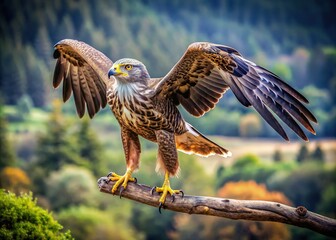 Soaring wings and piercing gaze, this majestic bird of prey sits tall on its branch, embodying the unbridled power and liberating spirit of the wild.