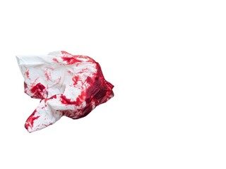 A handkerchief or tissue filled with blood isolated on a white background. concept of incident,...