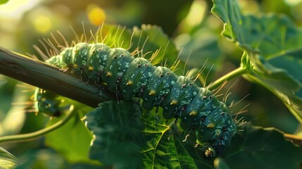 Naklejka premium Green Caterpillar on Leaf