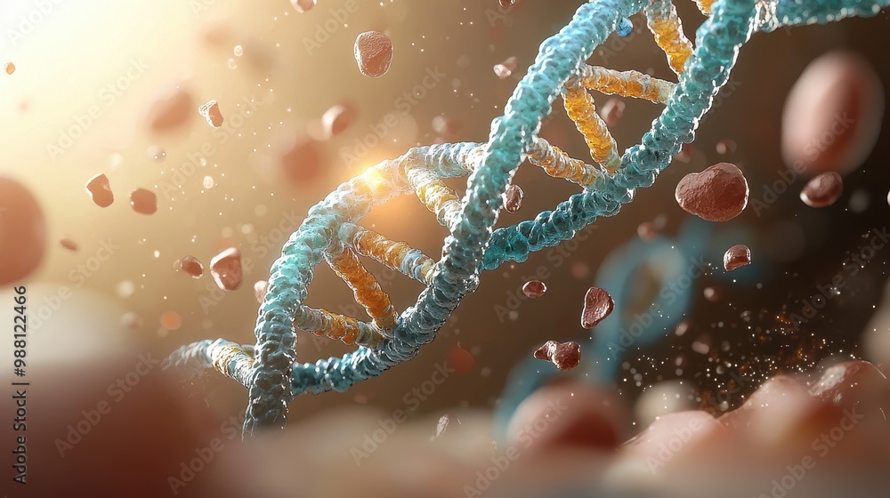 Poster dna double helix structure with particles in d