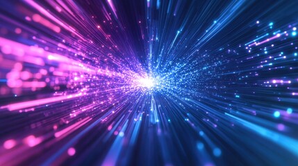 Abstract Purple and Blue Light Rays Background - Futuristic Digital Technology Concept