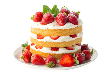 cake with strawberries and cream with transparent background, PNG file