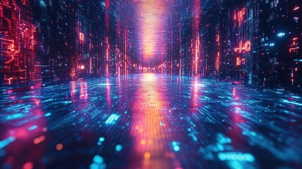 Abstract Neon Lights Digital Network Futuristic Background