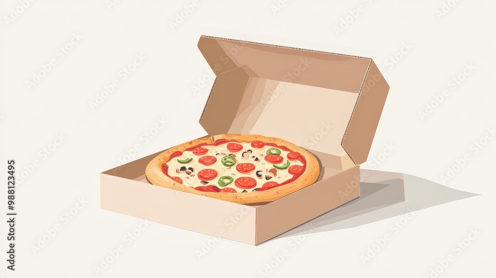 Poster simplistic vector pizza box illustration with minimal detail on pastel background - transparent desi
