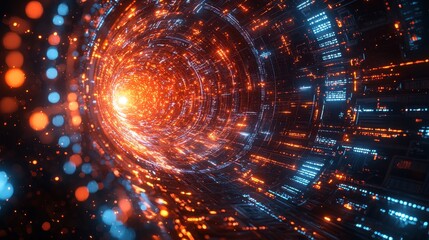 Obraz premium Abstract Futuristic Tunnel with Orange and Blue Lights