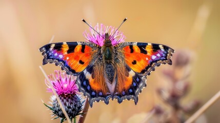 Obraz premium Colorful Butterfly on Pink Flower