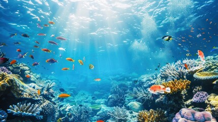 Naklejka premium Underwater Paradise with Colorful Fish and Coral Reef