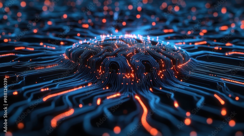 Poster abstract digital network with glowing lines and nodes, futuristic technology concept