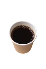 Hot black coffee in take away cup isolated on white