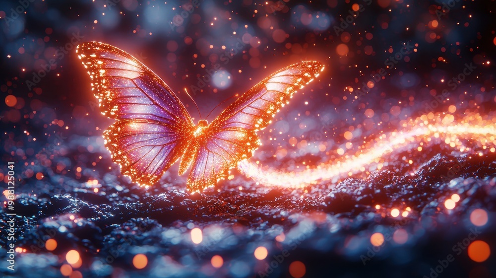 Poster sparkling butterfly with glowing trail abstract fantasy magic nature d render