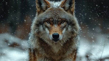 Obraz premium Wolf Portrait in Snowstorm Close up Wild Animal