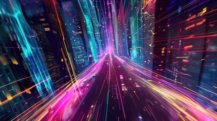 Obraz premium Futuristic Cityscape with Neon Lights and Speed