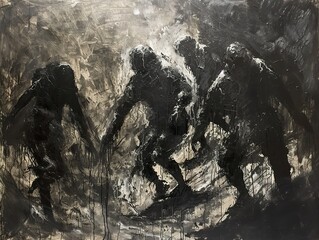 Fototapeta premium Abstract Black and White Figures: A Study in Shadow and Movement