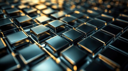 Obraz premium Abstract Geometric Background with Metallic Cubes and Golden Light Reflection.