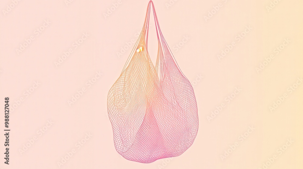 Poster minimalistic 2d vector illustration of string net bag with pastel tones on transparent background