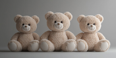 3 cute teddy bears, in a beige color, generative AI