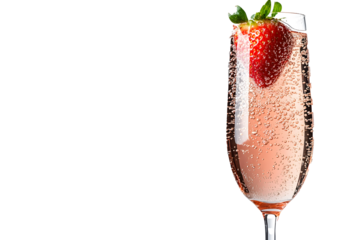 glass of champagne with strawberry with transparent background, PNG file