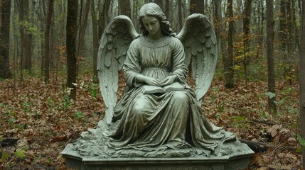 Fototapeta premium Angel Statue in Forest Cemetery