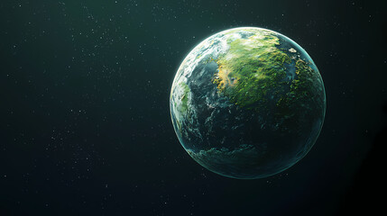 Obraz premium Terraformed planet with water bodies and green areas, closely orbiting its moon against a starry sky. 3d render. Terraforming Planet. Illustration
