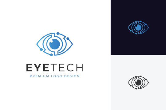 Eye vision security logo icon design with optical look graphic concept for technology system logo idea vector illustration
