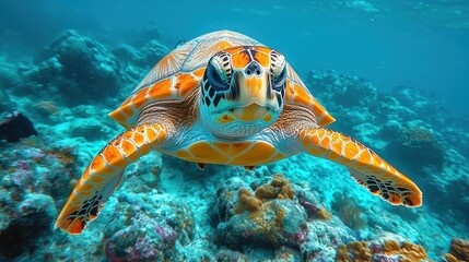 Fototapeta premium Sea Turtle Swimming in Coral Reef