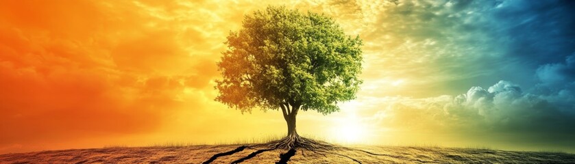 Fototapeta premium Tree With Roots Against a Dramatic Sky