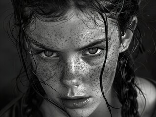 Fototapeta premium Intense Black and White Portrait of a Woman