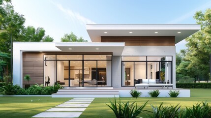 Fototapeta premium Modern House Exterior Design with Large Windows