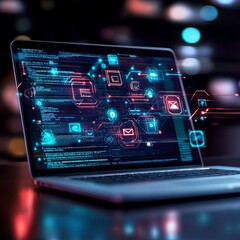 Digital technology web course training seminar, e-learning education concept on the laptop computer. online internet lessons Learning and online icons webinar communication business