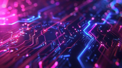 Fototapeta premium Futuristic AI Technology Abstract, an intricate backdrop of neon lines and geometric shapes, showcasing the complexity and dynamism of advanced artificial intelligence systems.