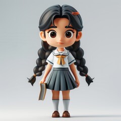 Cute Female Student Character in Thai School Outfit