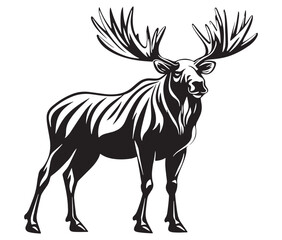 Moose silhouette, Moose illustration vector, American moose