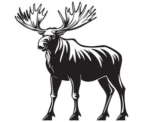 Moose silhouette, Moose illustration vector, American moose