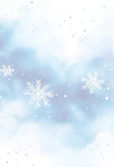 Naklejka premium 白い雪の結晶と抽象的な青い水彩画の背景