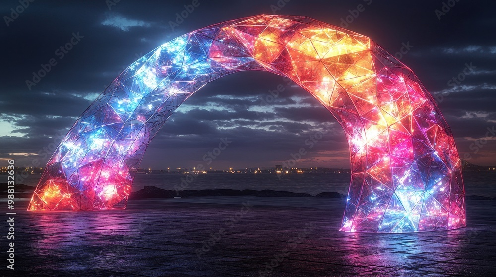 Wall mural illuminated geometric archway night landscape