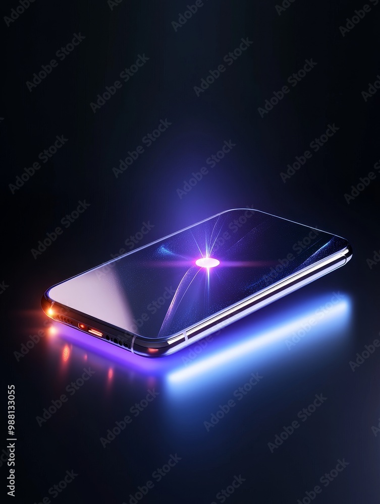 Poster sleek smartphone with a mystical interface display, glowing with futuristic technology, symbolizing 