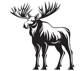 Moose silhouette, Moose illustration vector, American moose