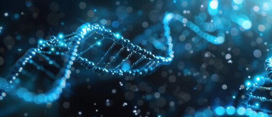 Illuminated Blue DNA Helix, showcasing the complex design and advanced nature of genetic research and biotechnological innovation