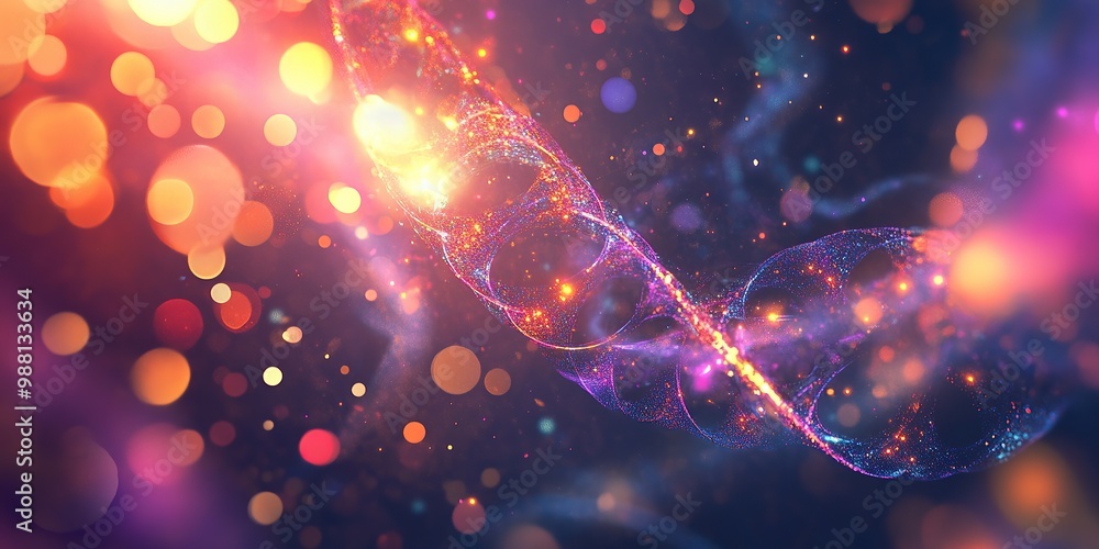Poster Digital background featuring quantum elements, glowing particles and abstract shapes