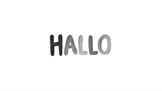 White stop-motion animation of "Hallo" title drawn with marker on white background, idea for school learning process or video blogging