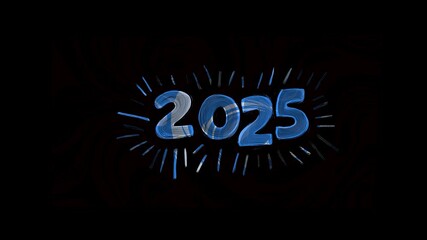 Blue stop-motion animation of "2025" title drawn with chalk on black background, idea for school learning process or blog